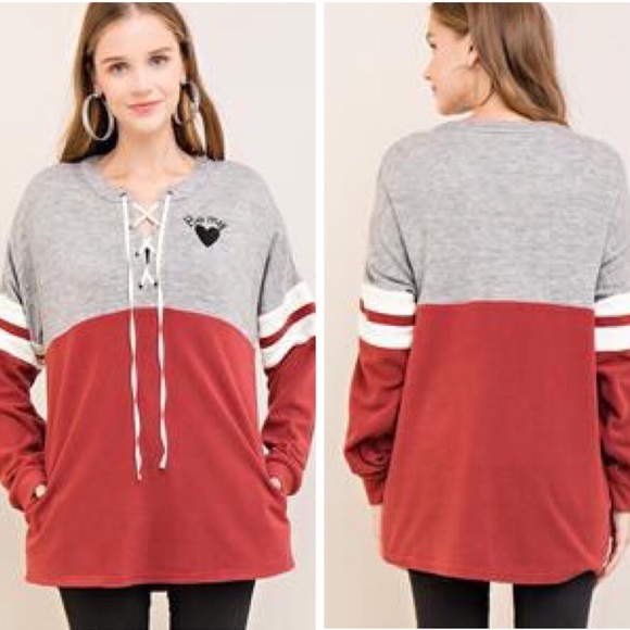 $ FIRM 🌷Two-tone Lace-up Be My Heart Fleece - Picture 2 of 5